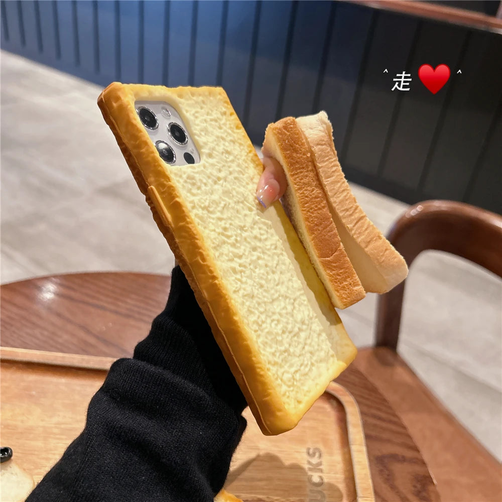 Soft 3D Toast Bread Phone Case for iPhone Biscuit Egg Mobile Phone Holder Brackets cover