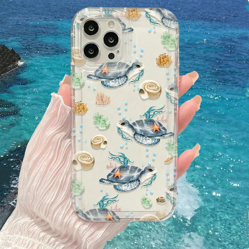 Cool Ocean Turtle Pattern Transparent Phone Case