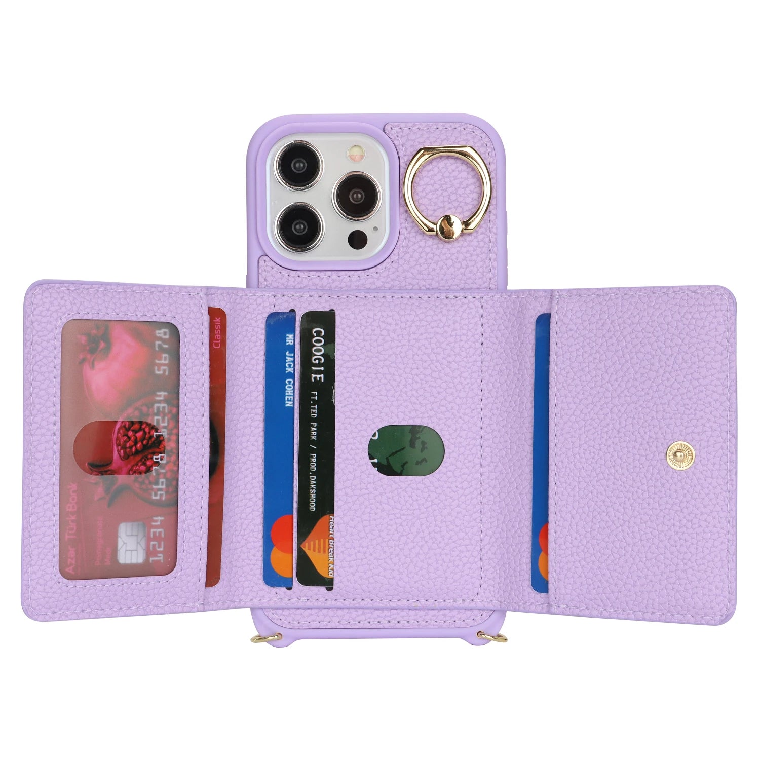 Leather Phone Wallet Case For Iphone Protective Leather Cover Ring Holder Zipper Cards Holder