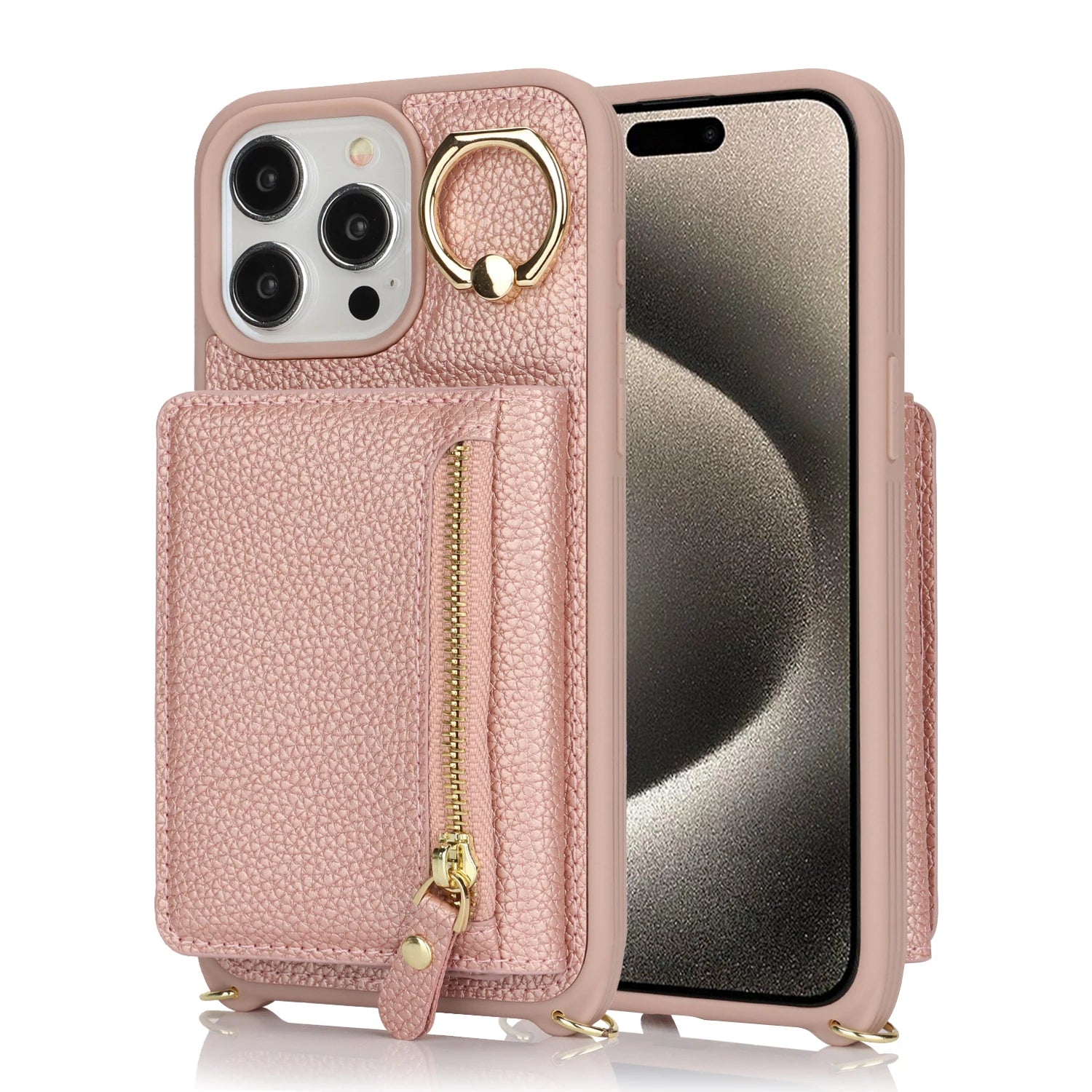 Leather Phone Wallet Case For Iphone Protective Leather Cover Ring Holder Zipper Cards Holder