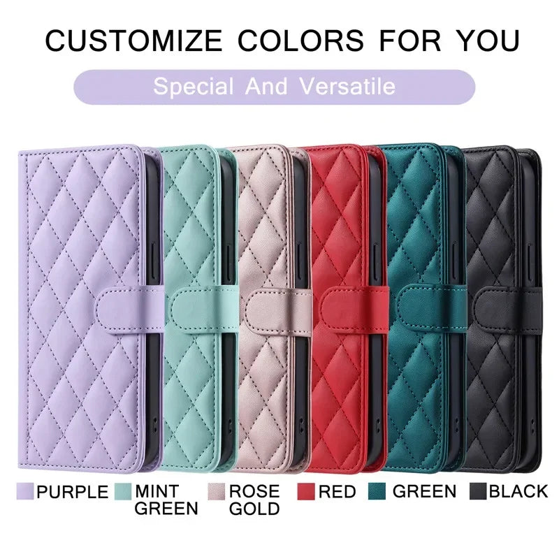 Crossbody Checkered Leather Wallet Case For Samsung Galaxy