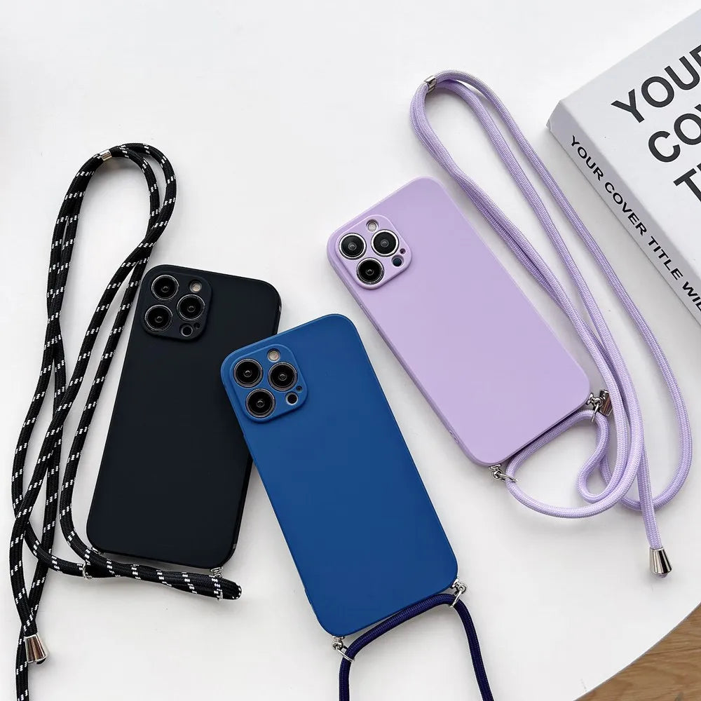 Simple Crossbody Lanyard Silicone Case For iPhone Cord Rope Necklace Strap Soft Cover