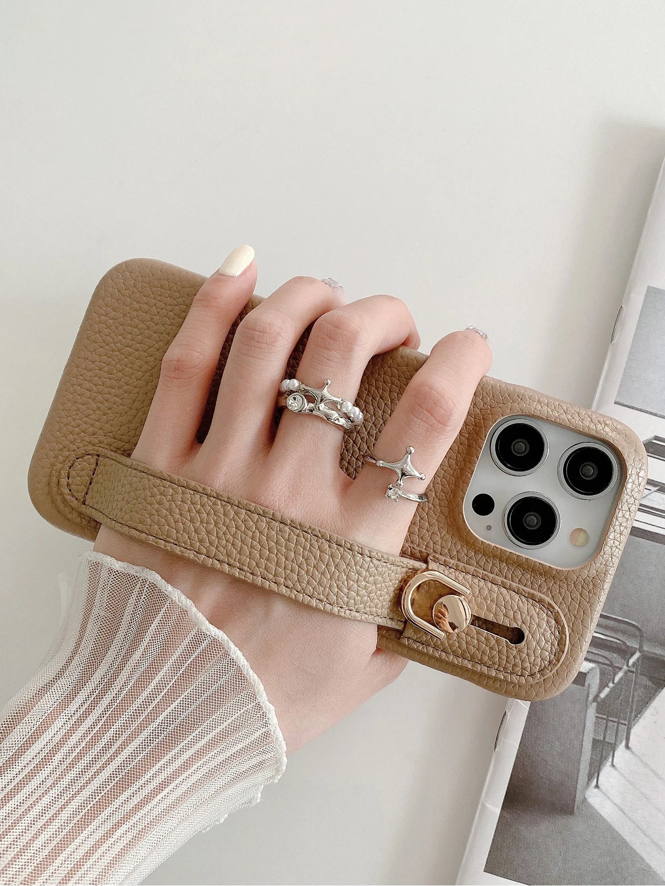 Lichee Pattern Wrist Strap Leather Case For iPhone Cover