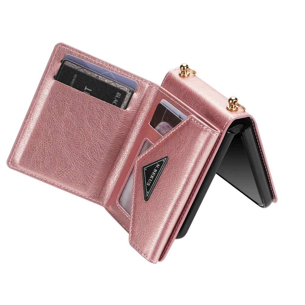 Crossbody Leather Wallet Phone Case for Samsung Galaxy Z Flip 6 5 4 3 Purse Cards Slot Holder