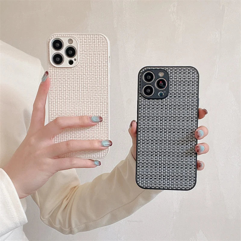 Grid Cloth Woven Phone Case For iPhone Soft Cover