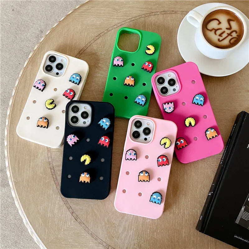 Funny Cartoon Game Eat Beans DIY Phone Case for iPhone  Clogs Holes Manual Soft Cover