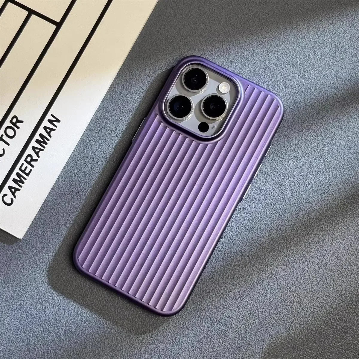 Titanium-Inspired PC Case for iPhone | Frosted Grating & Corrugated Hard Back