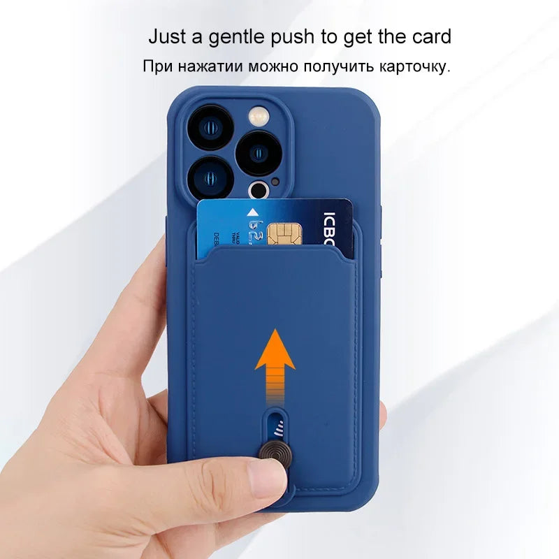 With Card Holder Phone Case for iPhone Soft Cover Case For iPhone Funda Camera Protection