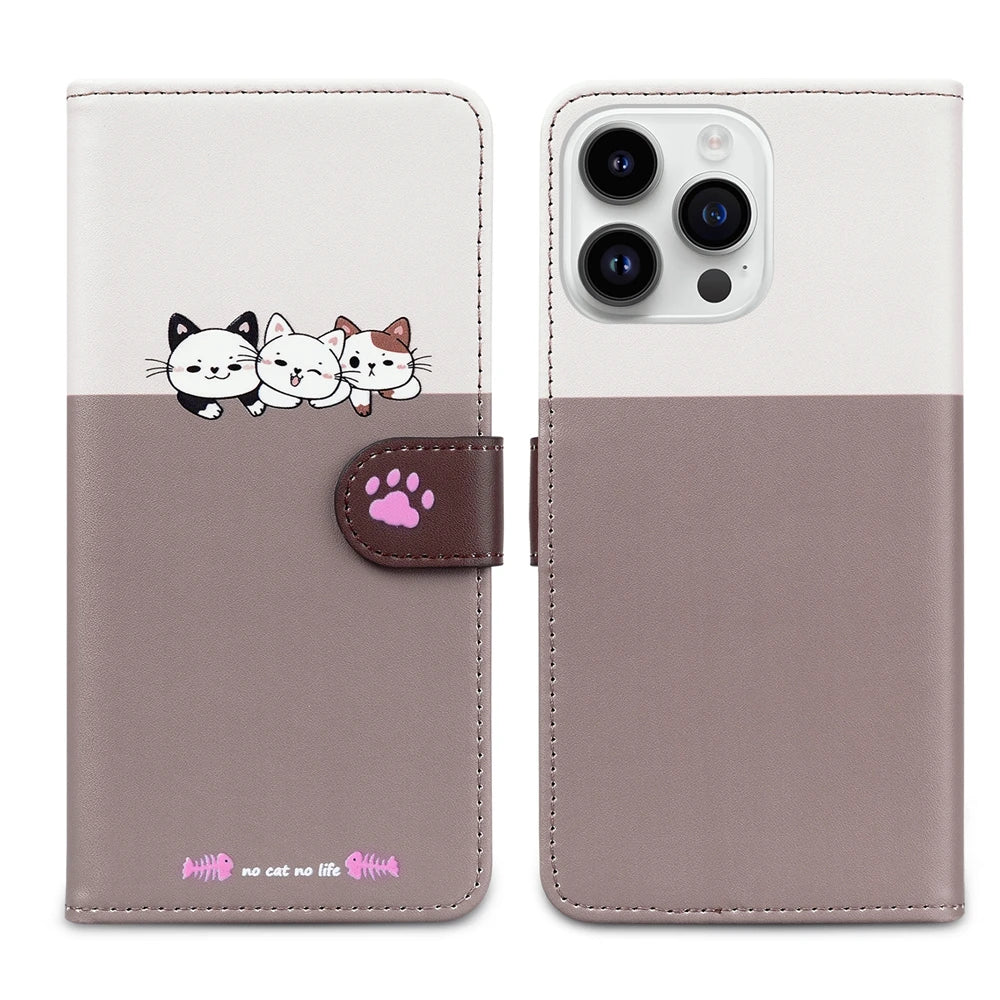 Cute Leather Case Cat Wallet Flip Phone Case for iPhone