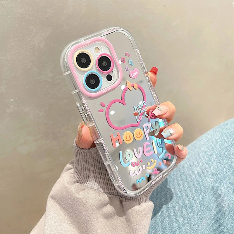 Lovely Girl Heart Mirror Phone Case For iPhone Shockproof Back Cover