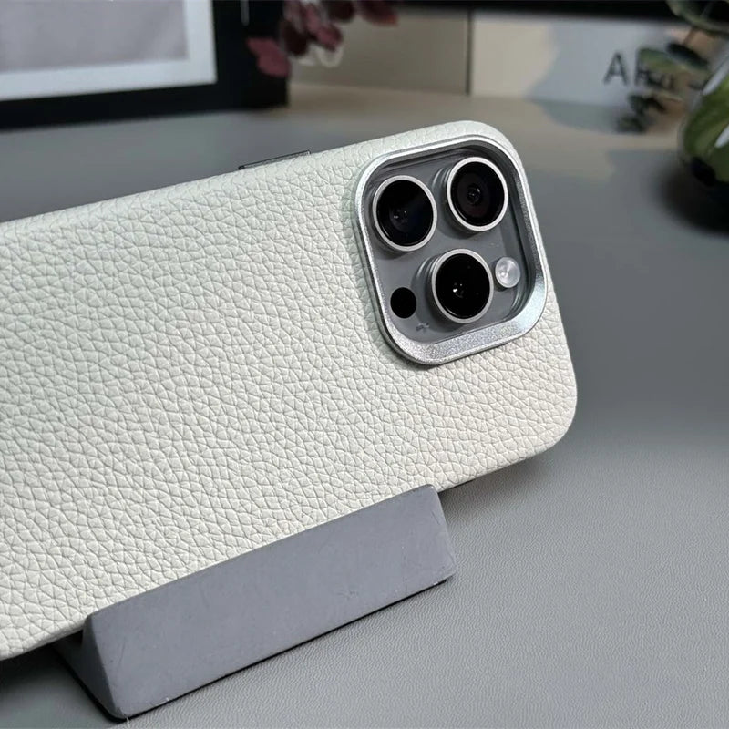 Luxury Wireless Charging MagSafe Leather Phone Case For iPhone |  Alloy Lens Protective Hard Cover