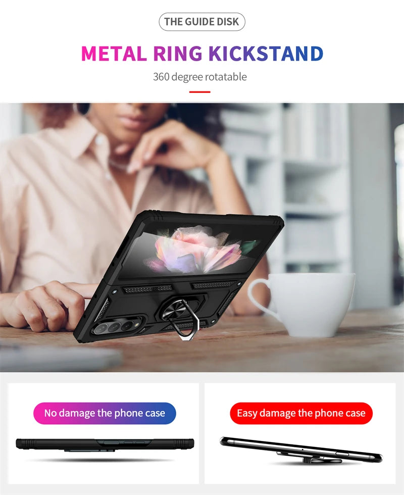 Magnetic Car Holder Ring Stand Shockproof Armor Phone Case For Sumsung Galaxy Z Fold Cover