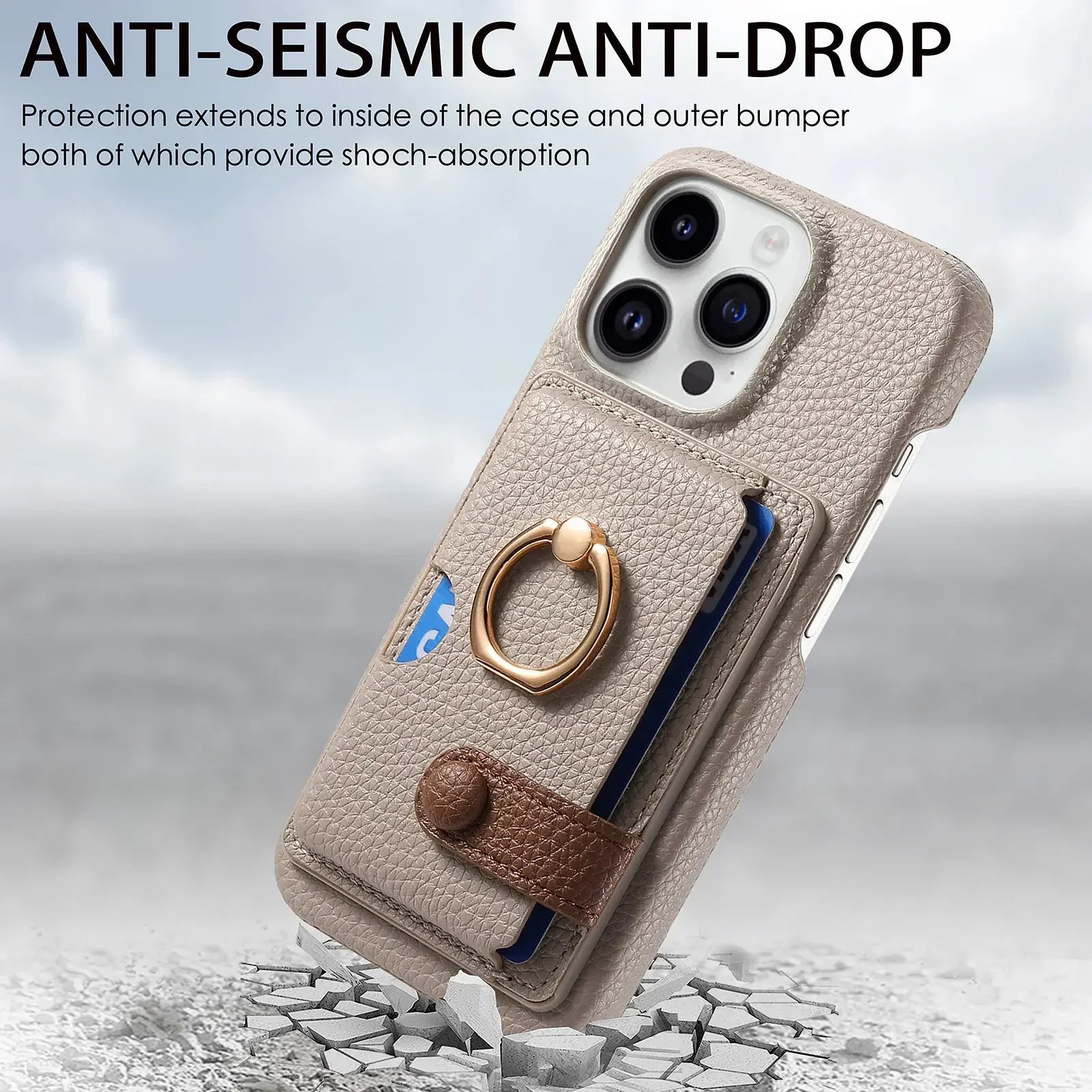 Leather Ring Support Phone Case for IPhone | Wallet with Card Holder Shockproof Cover