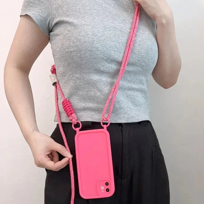 Crossbody Necklace Adjustable Lanyard Silicone Phone Case for iphone 16 15 14 13 11 12 Pro Max MiNi XR X XS 7 8 plus SE Soft Cover