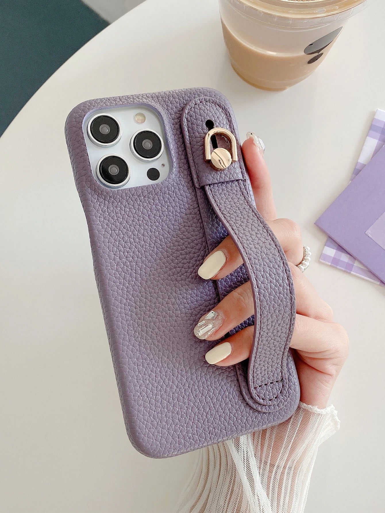 Lichee Pattern Wrist Strap Leather Case For iPhone Cover