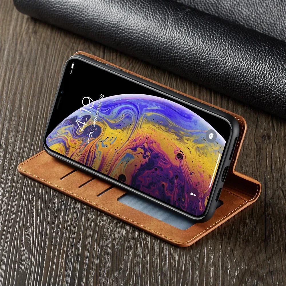 Thin Suede Leather Flip Case Cards Slot Wallet Case with Strong Magnet for iPhone 16 15 14 13 12 11 Plus Pro Pro Max