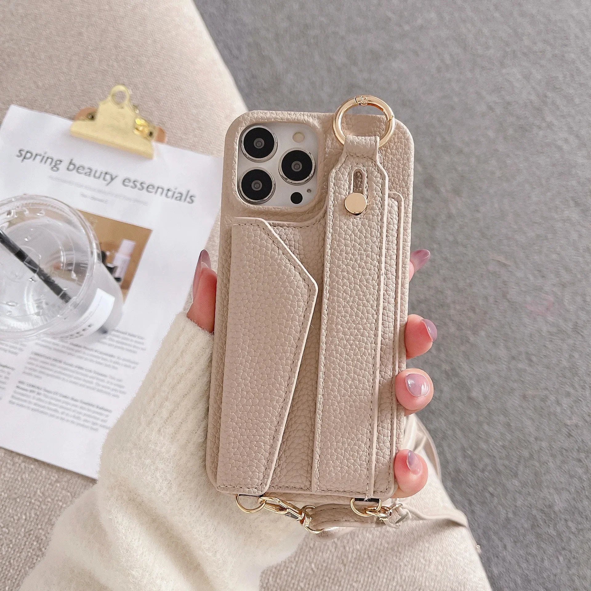 Ring Crossbody Wrist Strap Wallet Leather Cover for IPhone 16 15 14 13 12 11 Pro Max Phone Case with Card Slot Holder Lanyard