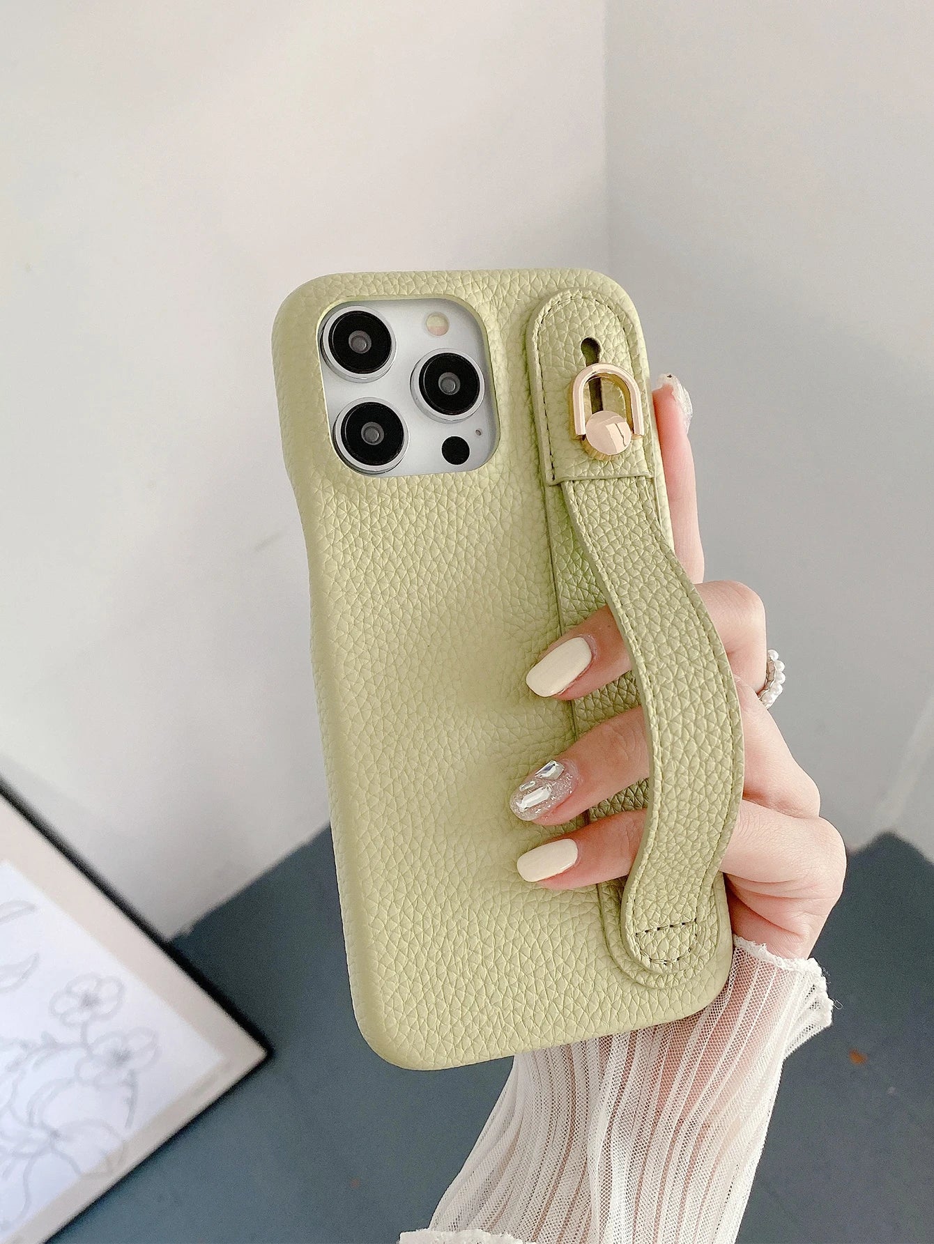 Lichee Pattern Wrist Strap Leather Case For iPhone Cover