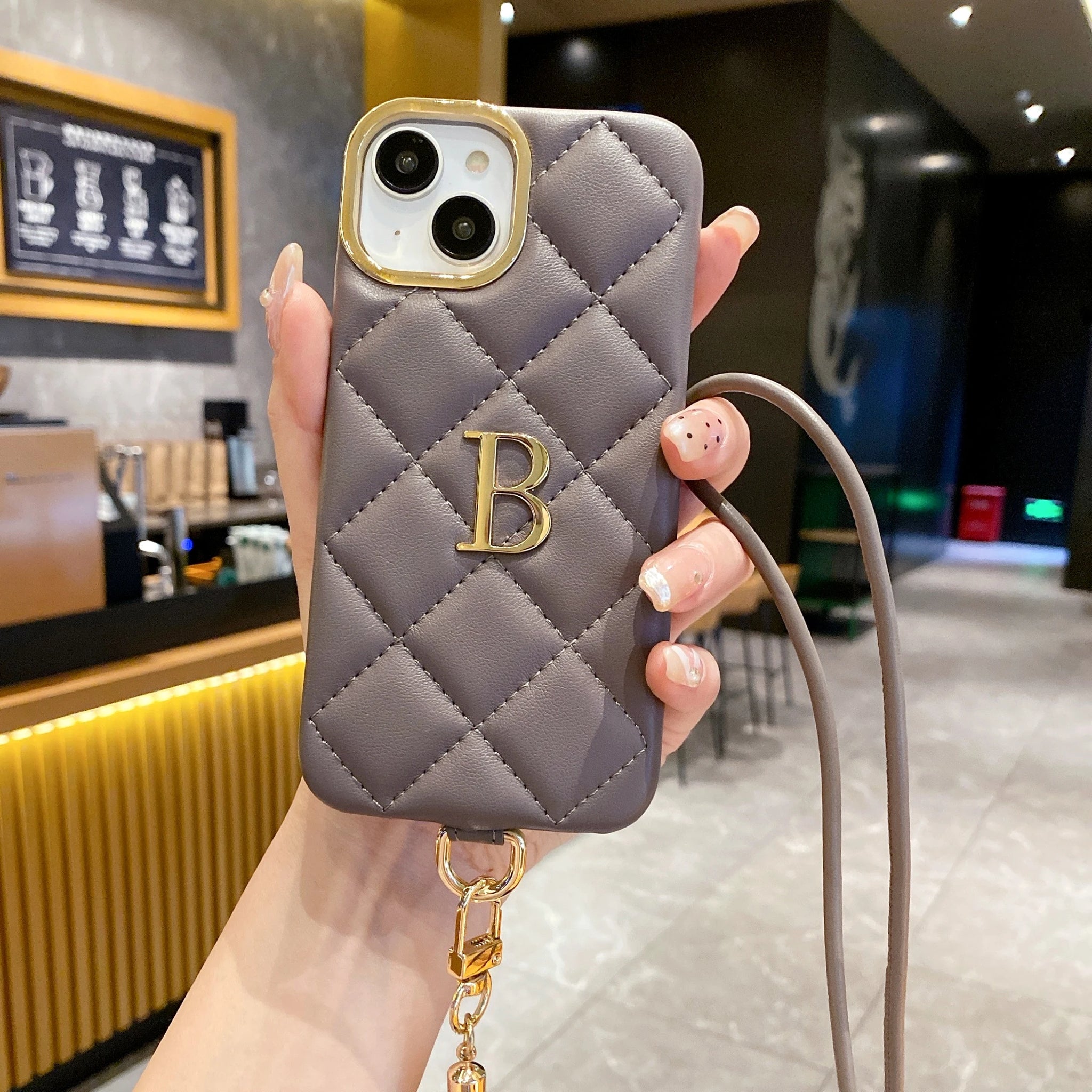 Personalized Initials letter Leather Phone Case for iPhone16 15 14 13 12 11 Pro Max Plus Crossbody Lanyard Small Letter Case