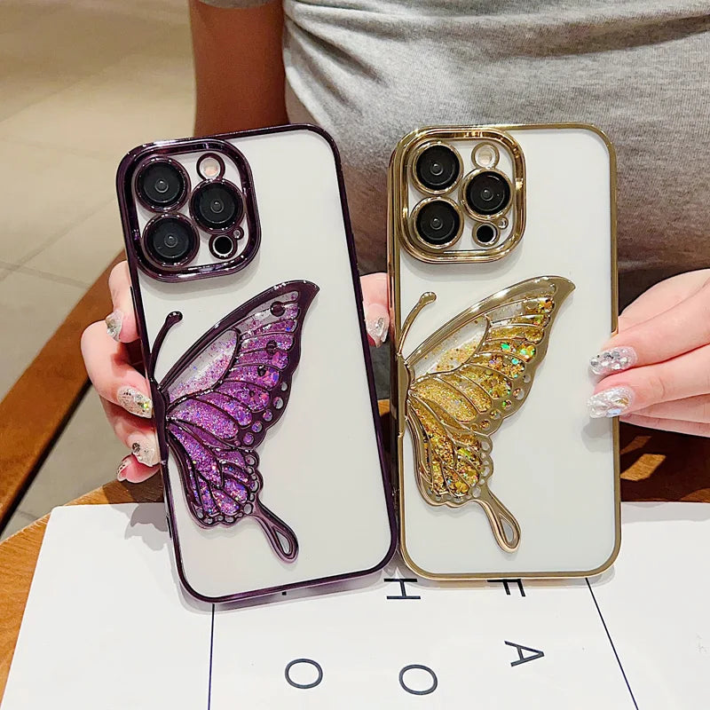 Luxury Electroplated Butterfly Transparent Soft Phone Case For iPhone | Camera Protection Shockproof Cover