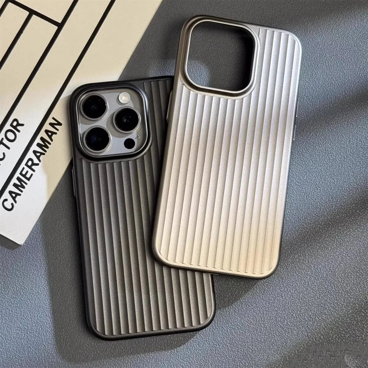 Titanium-Inspired PC Case for iPhone | Frosted Grating & Corrugated Hard Back