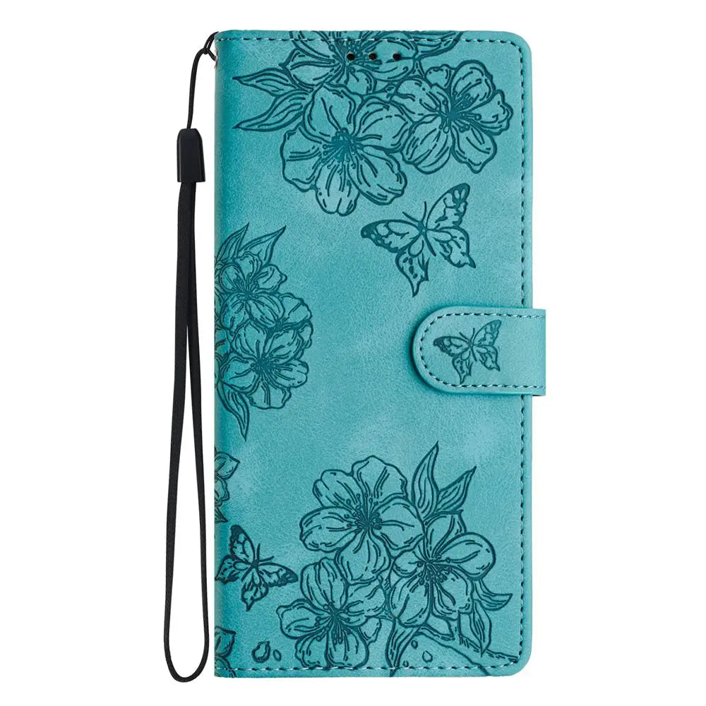 Flower & Butterfly Leather Wallet Flip Phone Case for iPhone 16 15 14 13 12 11 Pro Max Plus Mini X XR – Card Holder, Shockproof, Stand, Magnetic Closure