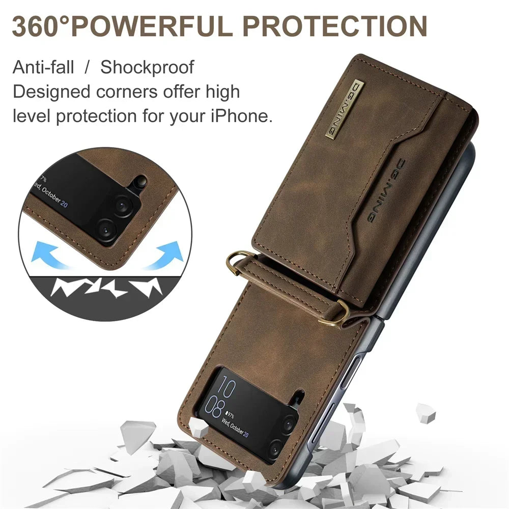 For Samsung Galaxy Z Flip 6 5 4 3 2 Wallet Case 2 in1 Premium Leather Phone Back Cover Magnetic with Card Holder Pocket