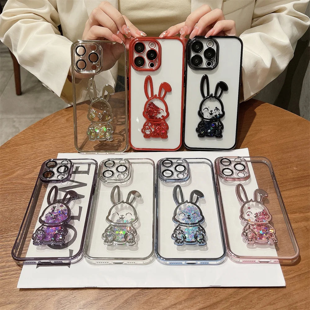 Cute Rabbit Quicksand Glitter Case for iPhone Transparent Camera Protector Cover