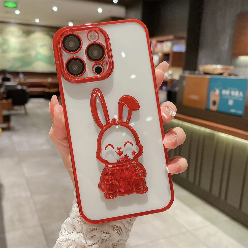 Cute Rabbit Quicksand Glitter Case for iPhone Transparent Camera Protector Cover