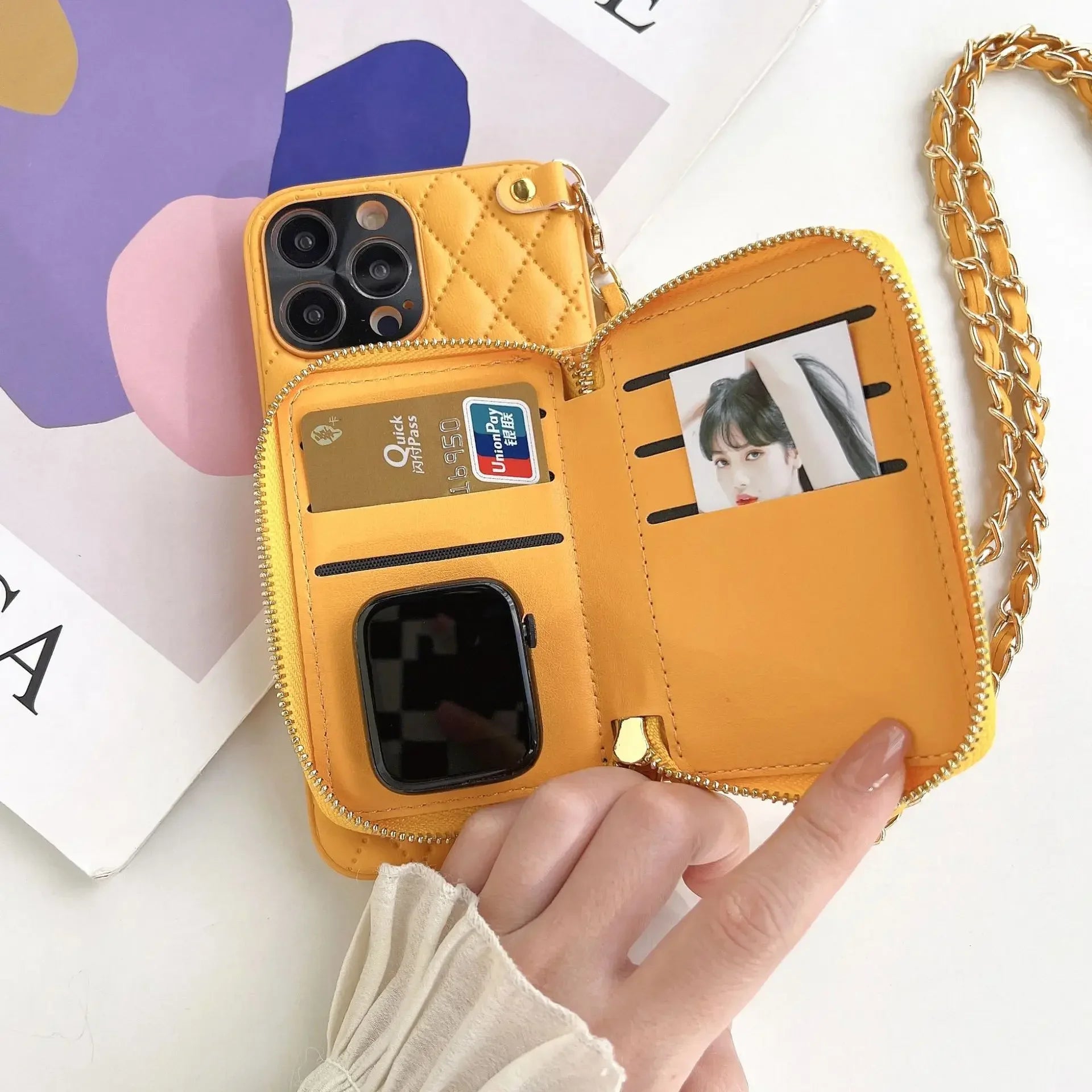 Crossbody Lanyard Strap Bag Phone Case for IPhone | Zipper Wallet Card Slot Holder Chain PU Leather Cover