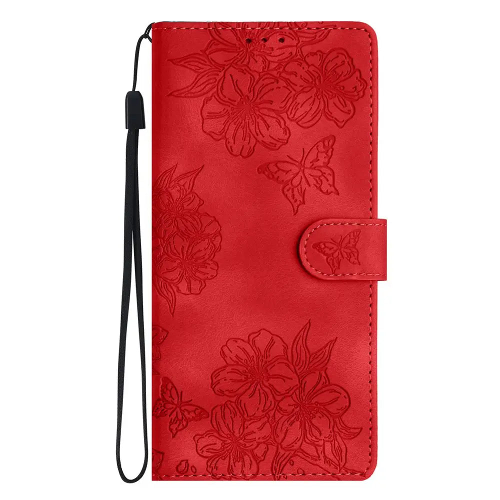 Flower & Butterfly Leather Wallet Flip Phone Case for iPhone 16 15 14 13 12 11 Pro Max Plus Mini X XR – Card Holder, Shockproof, Stand, Magnetic Closure