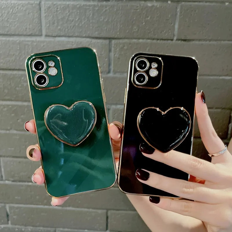 Heart Holder Plating Shockproof Phone Case