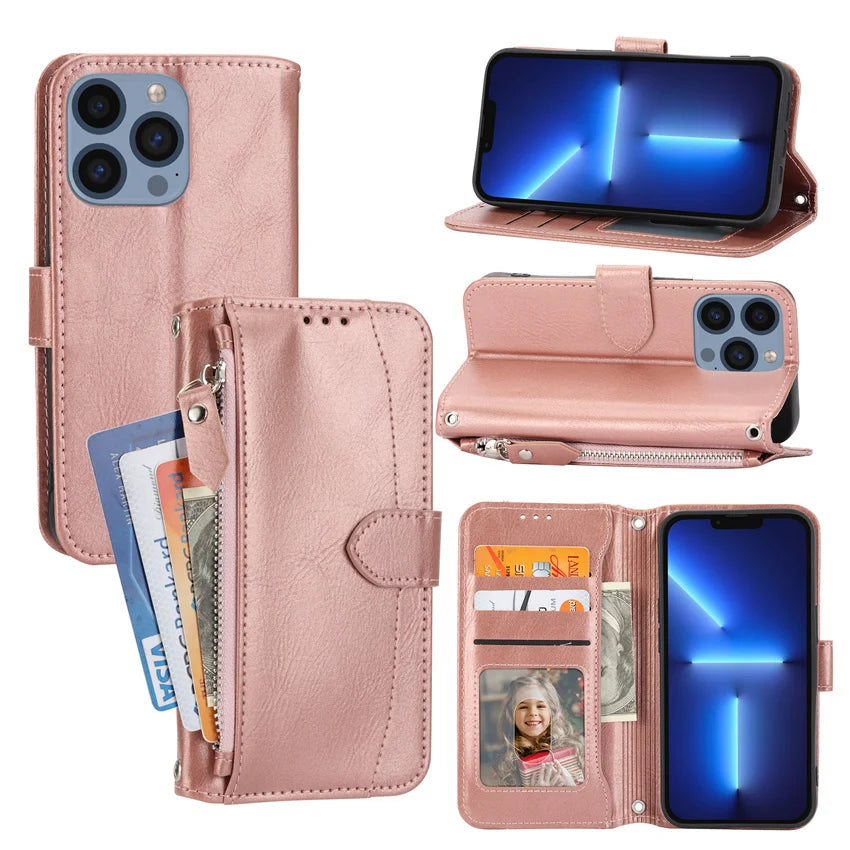 Fashion Zipper Wallet Phone Case For iPhone Bag Flip Card Leather Book Cover