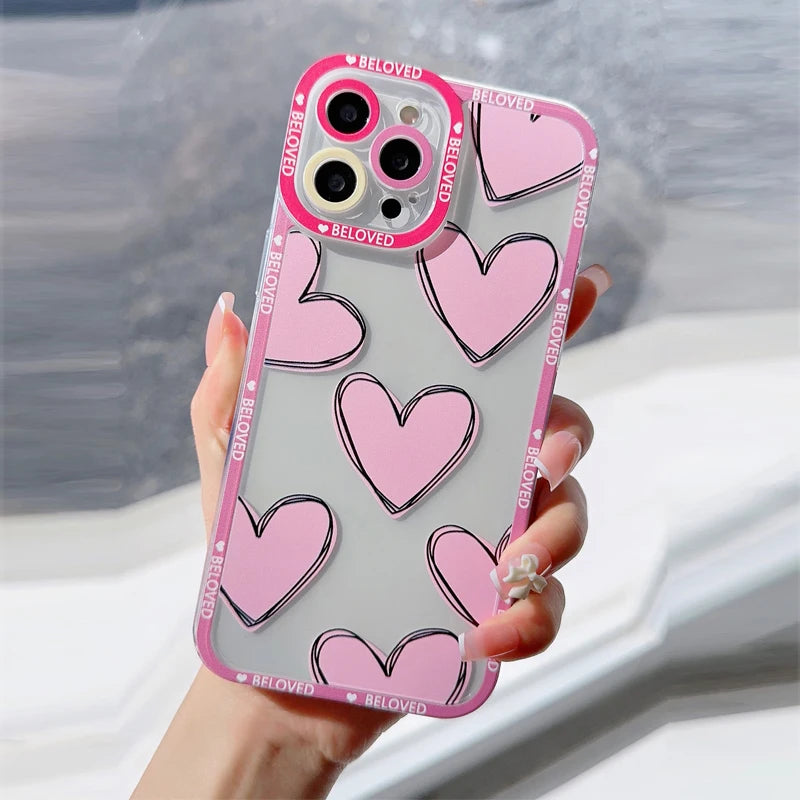 Luxury Love Heart Soft Clear Phone Case For iPhone Cover