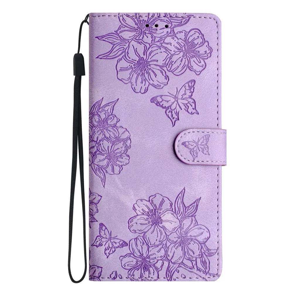 Flower & Butterfly Leather Wallet Flip Phone Case for iPhone 16 15 14 13 12 11 Pro Max Plus Mini X XR – Card Holder, Shockproof, Stand, Magnetic Closure