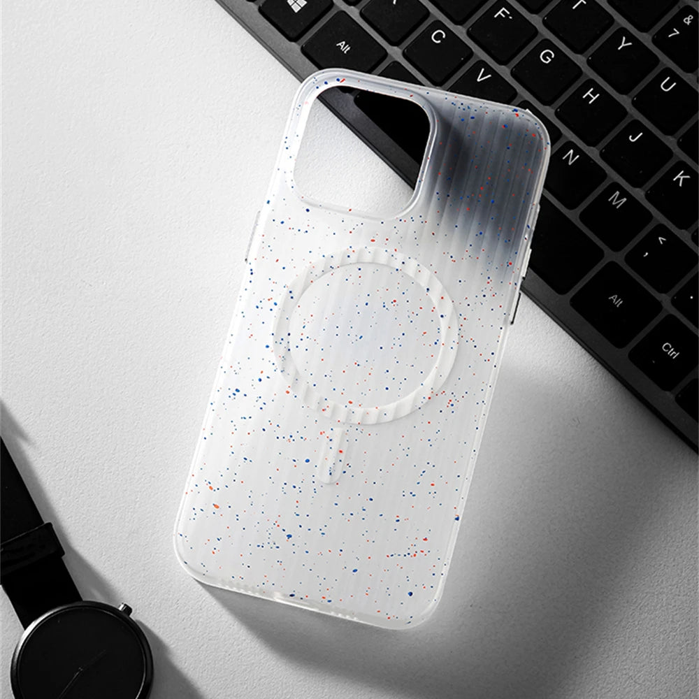 Art Spray Painting Corrugated Matte Hard PC Case For iPhone 16 15 Plus 14 13 12 Pro Max Magsafe Magnetic Wireless Charge Cover