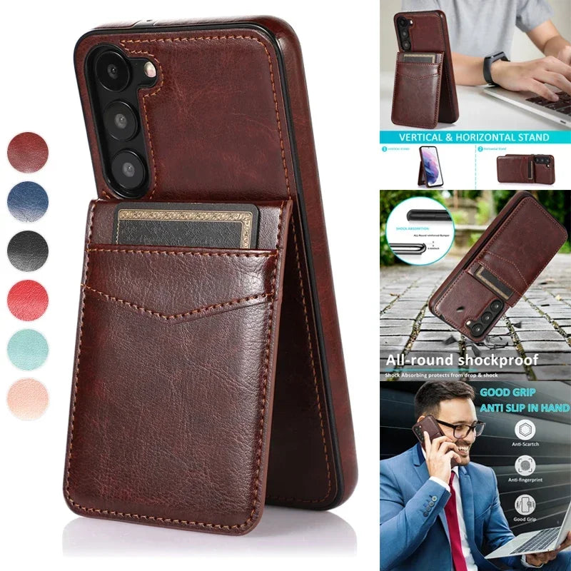 Samsung Galaxy Wallet Case with Card Holder & Kickstand｜Shockproof, Anti-Fingerprint｜Fits S24, S23, S22, S21, Note 20, 10