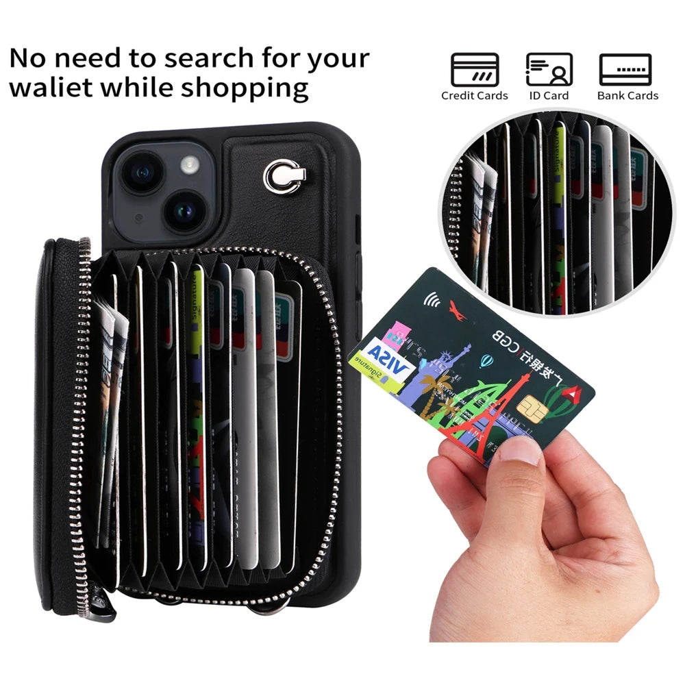 Crossbody Zipper Cards Solt Wallet Leather Case Bag For iPhone Lanyard Detachable Purse Pouch Cover