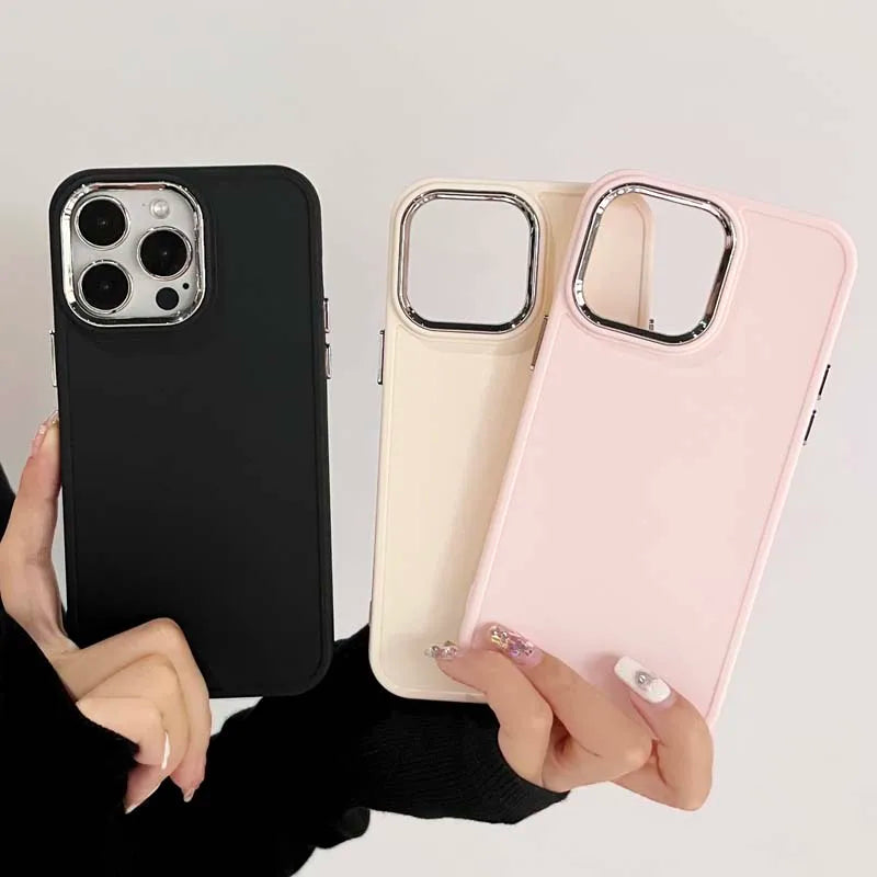 Solid Color Silicon Electroplate Lens Bumber Phone Case for iPhone 16 15 14 13 XS XR Back Cover