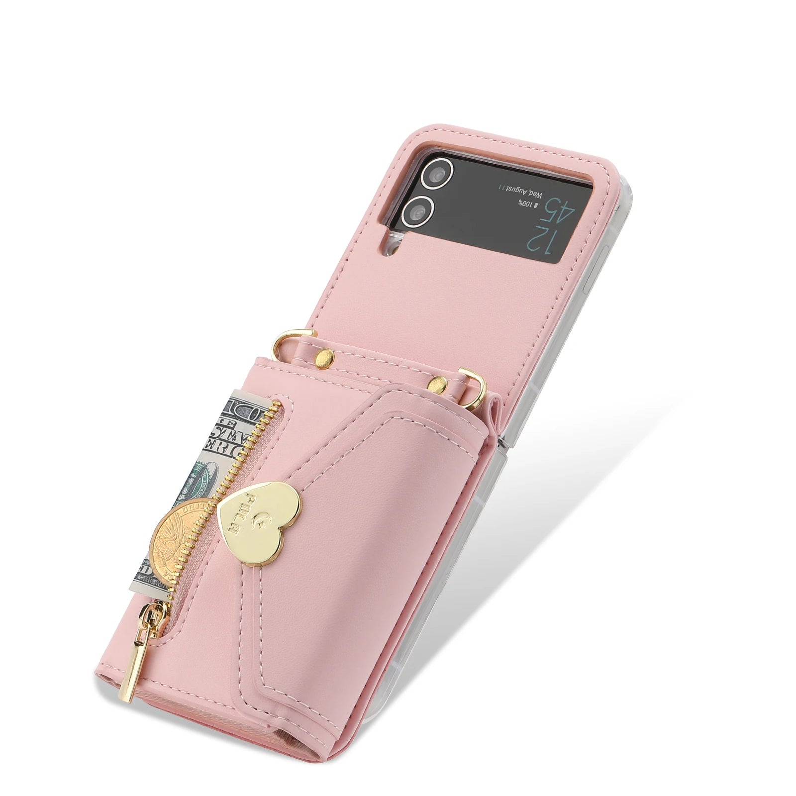 Zippered Cards Wallet Phone Case for Samsung Galaxy Z Flip5 Flip6 Flip4 Hinge Coverage Leather Cover With Strap