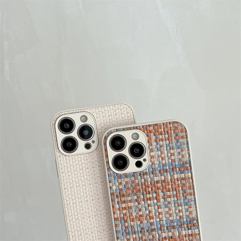 Grid Cloth Woven Phone Case For iPhone Soft Cover