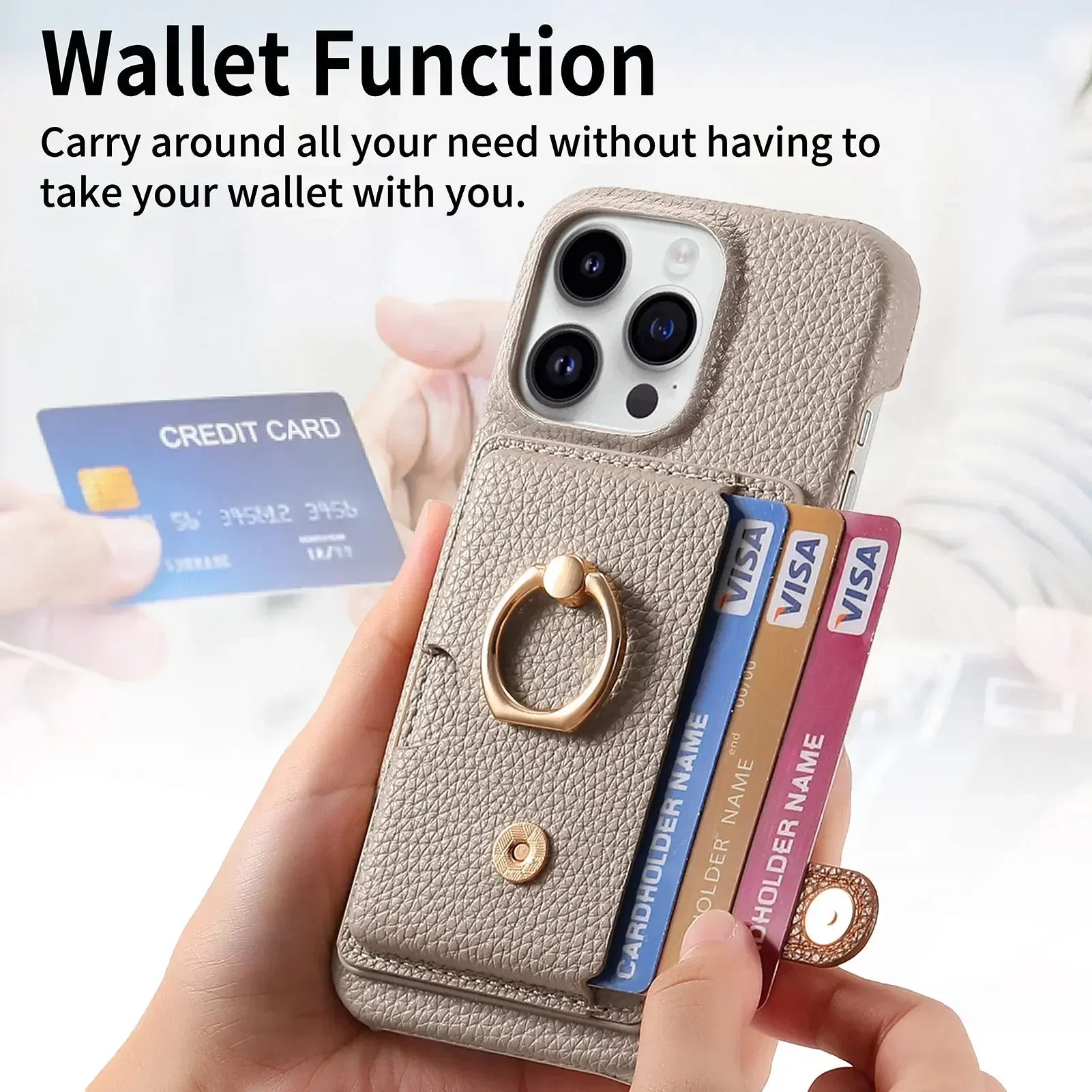 Leather Ring Support Phone Case for IPhone | Wallet with Card Holder Shockproof Cover