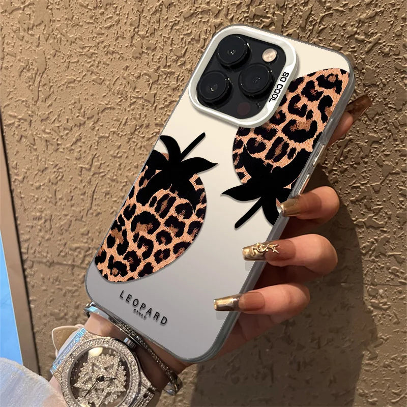 leopard print strawberry Matte Laser Phone Case Cover For iPhone