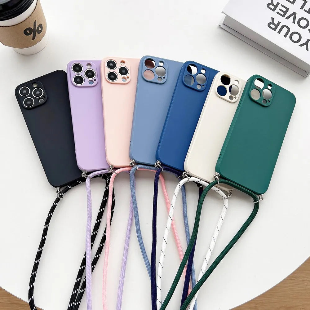 Simple Crossbody Lanyard Silicone Case For iPhone Cord Rope Necklace Strap Soft Cover