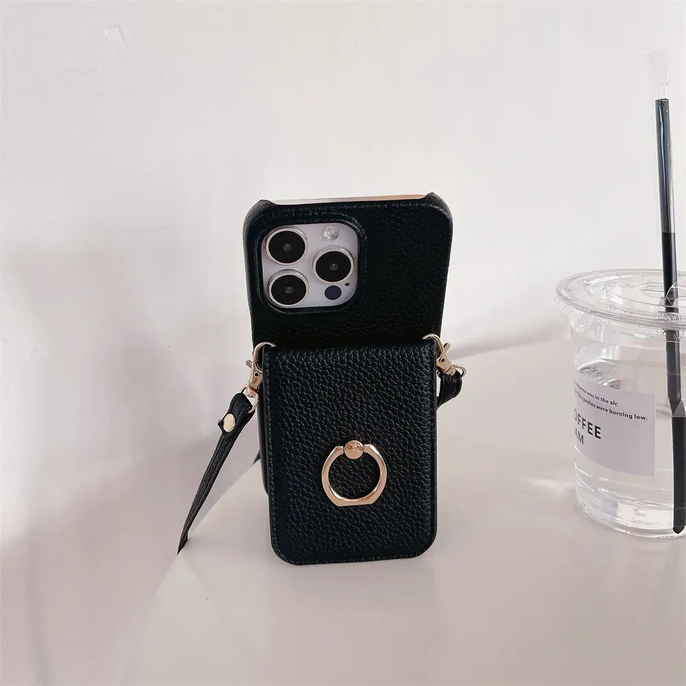 Luxury Makeup Mirror Flip Wallet Case for iPhone 16 15 14 13 12 11 Pro Max Plus with Card Holder, Ring Stand, Crossbody Lanyard & PU Leather Cover