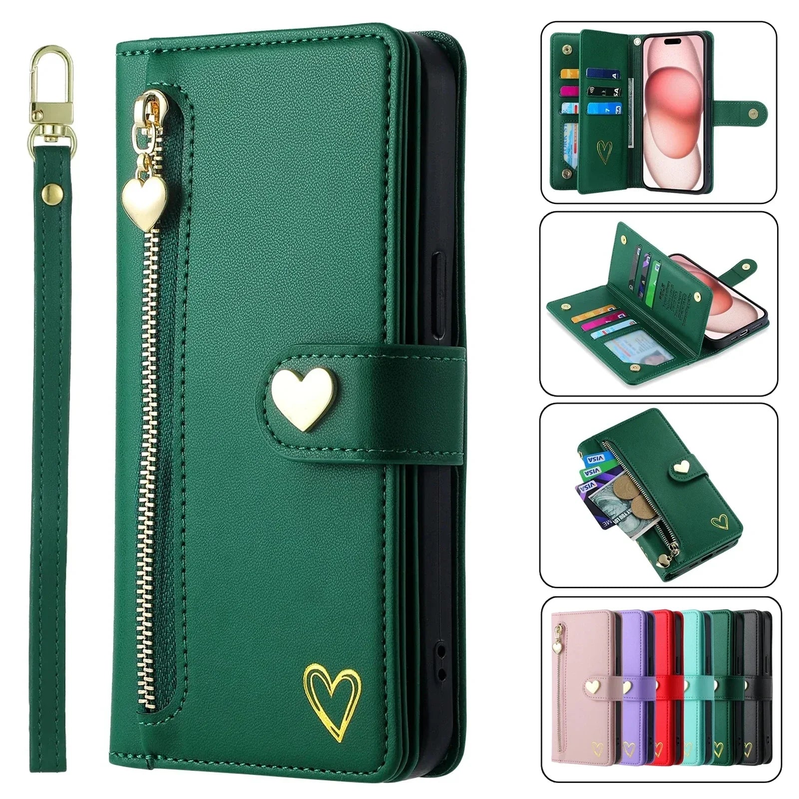 Lanyard Leather Zipper Wallet Card Phone Case For Samsung Galaxy S Series