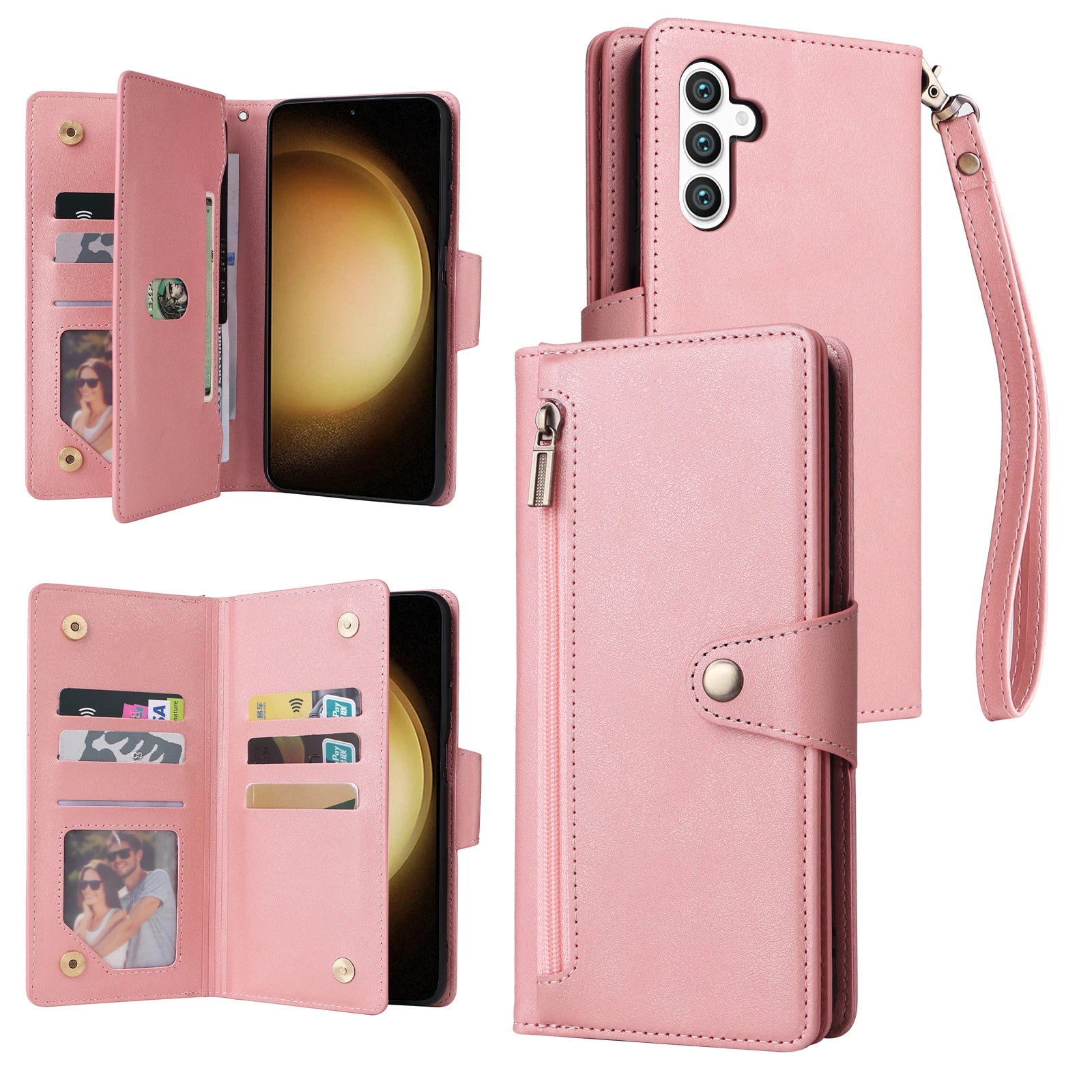 Magnetic Buttons Zipper Leather Case For Samsung Galaxy S Series