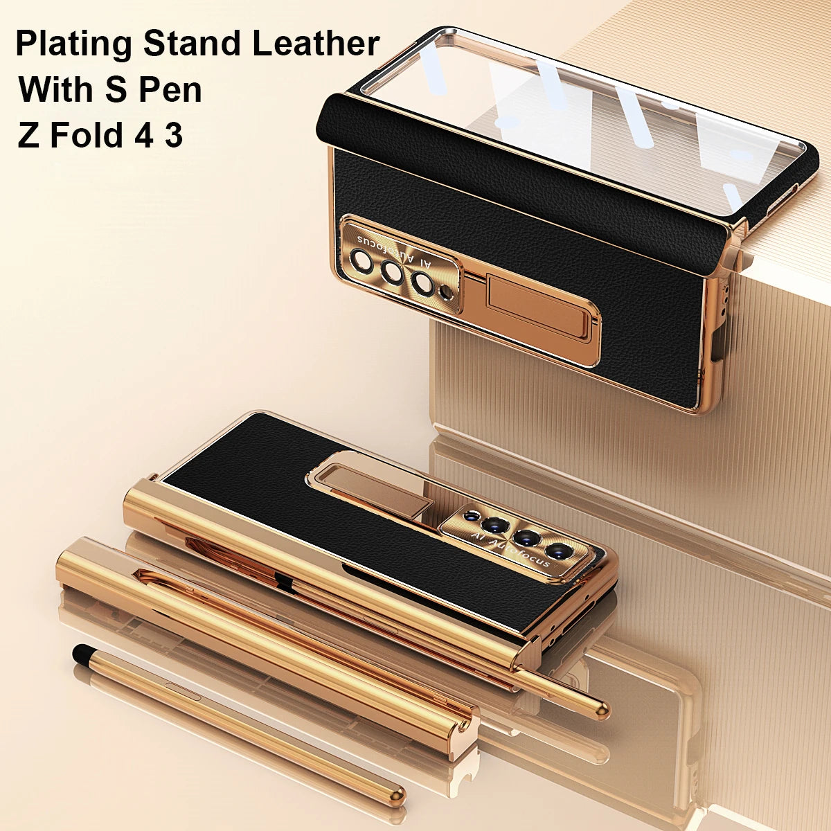 With S Pen Plating Leather Case For Samsung Galaxy Z Fold