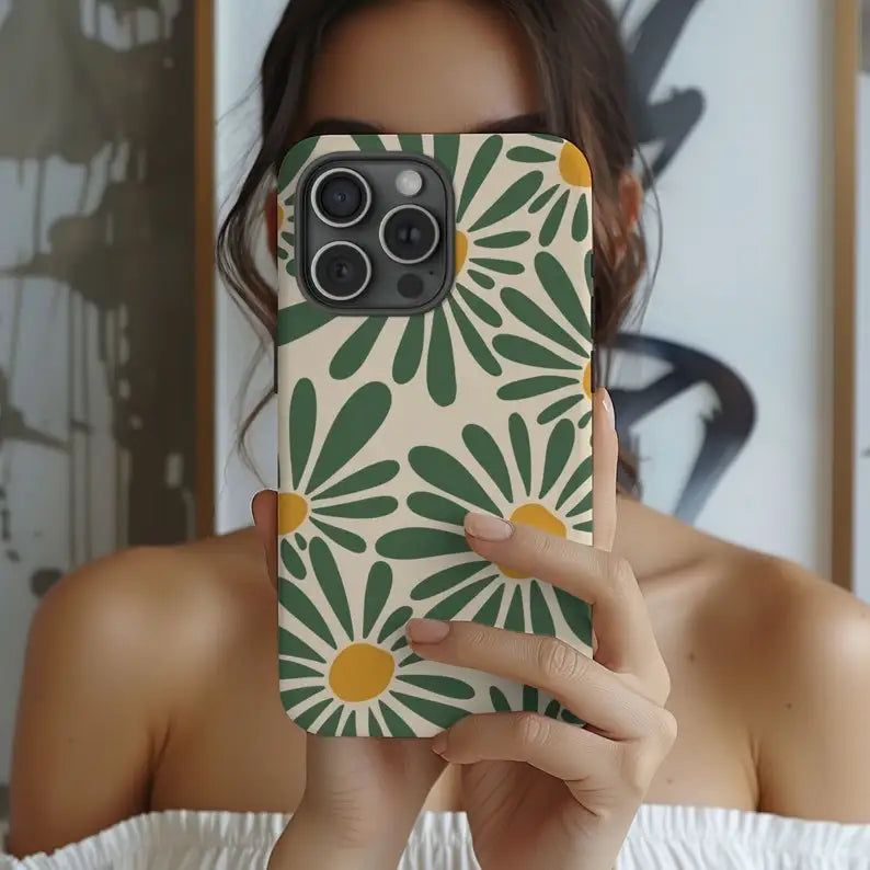 Retro Daisy Floral Summer Trendy Phone Case For iPhone Acrylic TPU Two in one Mobile Phone Cases