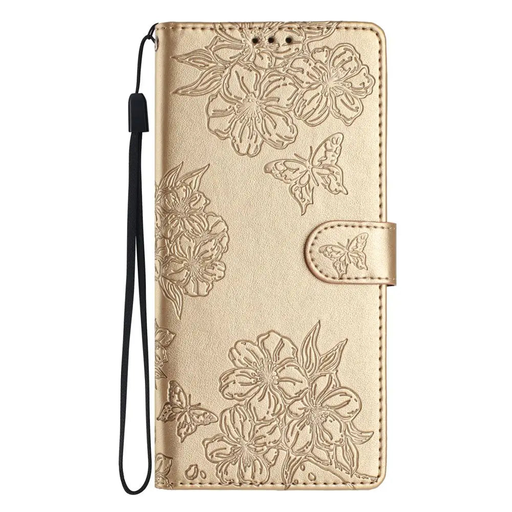 Flower & Butterfly Leather Wallet Flip Phone Case for iPhone 16 15 14 13 12 11 Pro Max Plus Mini X XR – Card Holder, Shockproof, Stand, Magnetic Closure